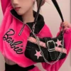 Japanese Fashion Cool Dark Harajuku Style Denim Bag Pink Star Metal Chain Women s Bag Underarm 1 - Harajuku Shop