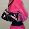 Japanese Fashion Cool Dark Harajuku Style Denim Bag Pink Star Metal Chain Women s Bag Underarm 3 - Harajuku Shop