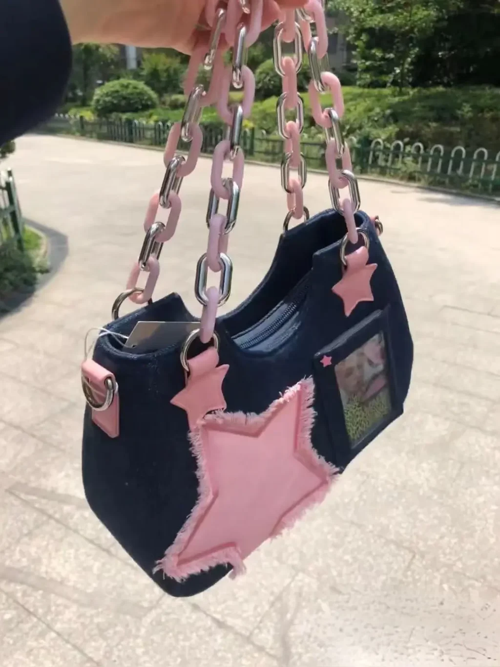 Y2K Vintage Korean Fashion Shoulder Underarm Harajuku Star Tote Denim Bag Chain Ladies Bags Zip Purses 1 - Harajuku Shop