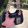 Y2K Vintage Korean Fashion Shoulder Underarm Harajuku Star Tote Denim Bag Chain Ladies Bags Zip Purses - Harajuku Shop