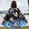 blue and gold kimono black one size 814 - Harajuku Shop