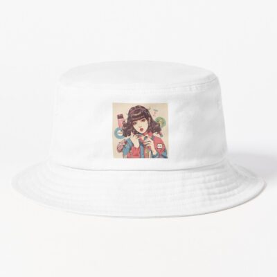 Harajuku, Girl, Slogan, Vintage, Retro, No Background, Cool, Drawn, 8K Resolution Bucket Hat Official Harajuku Merch