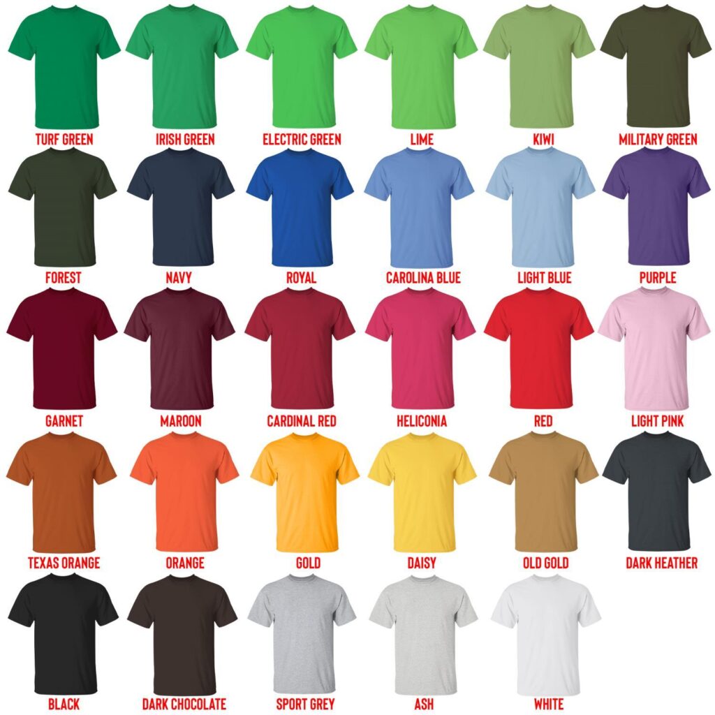 t shirt color chart - Harajuku Shop