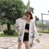 womens black and white kimono one size 802 - Harajuku Shop