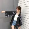 womens black floral kimono cardigan kingyo one size 854 - Harajuku Shop