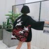 womens black kimono cardigan crane flight one size 454 - Harajuku Shop