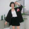 womens black kimono cardigan crane flight one size 631 - Harajuku Shop