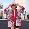 womens kimono haori red color one size 371 - Harajuku Shop