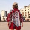 womens kimono haori red color one size 427 - Harajuku Shop