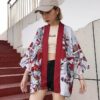 womens kimono haori red color one size 746 - Harajuku Shop