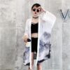 womens long kimono cardigan black and white one size 107 - Harajuku Shop