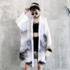 womens long kimono cardigan black and white one size 429 - Harajuku Shop