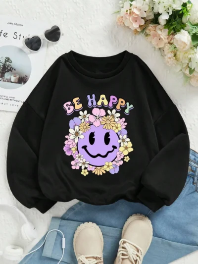 kf Sc9e2a290c46c4ef4b37dac8d5377a342e Be Happy Face Cartoons Print Hoody Women Harajuku Soft Loose Sweatshirt Fashion Warm Fleece Casual All - Harajuku Shop