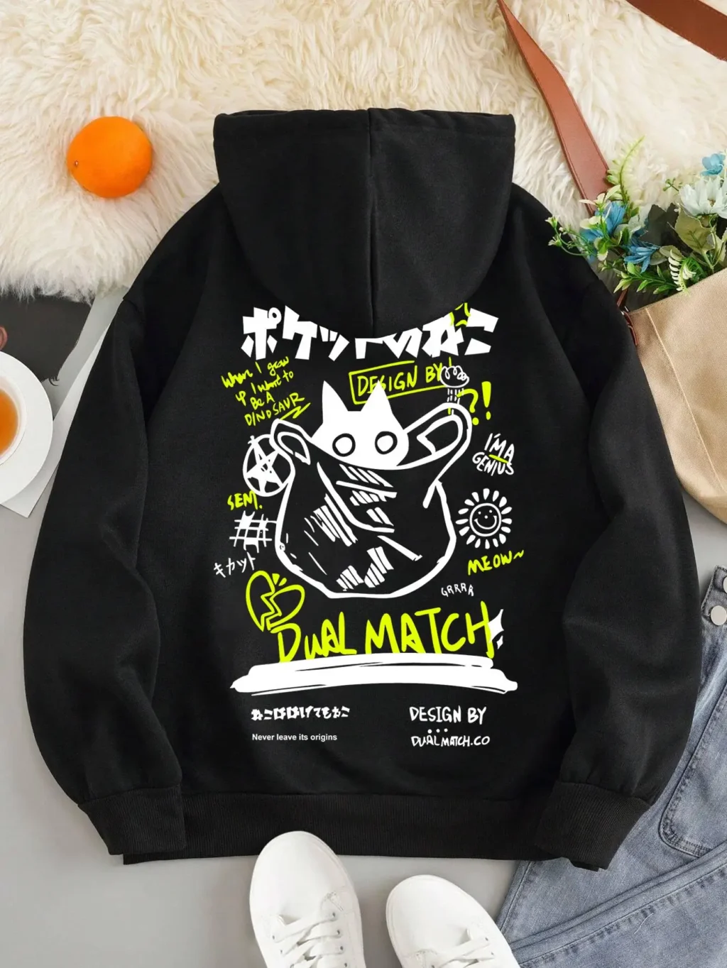 kf Sfed804b767d3477cbd3eba8aedb53d35X Cute Cat Cartoon Printed Sweatshirt Women Harajuku Casual Loose Hooded Fashion Soft Pocket Hoodies Autumn Warm - Harajuku Shop