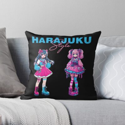 Harajuku Hearts Manga Girls In Colorful Chaos Throw Pillow