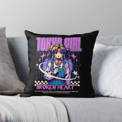 Tokyo Girl Broken Heart Harajuku Throw Pillow